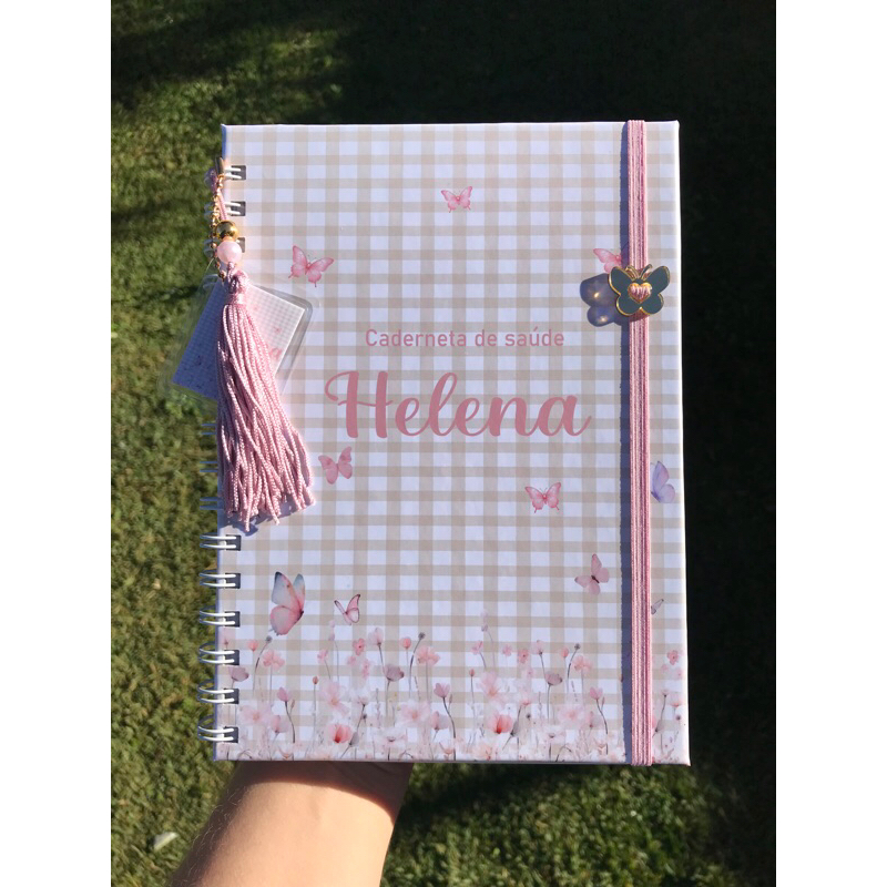 Caderneta de vacinação atualizada personalizada xadrez monograma delicado menina