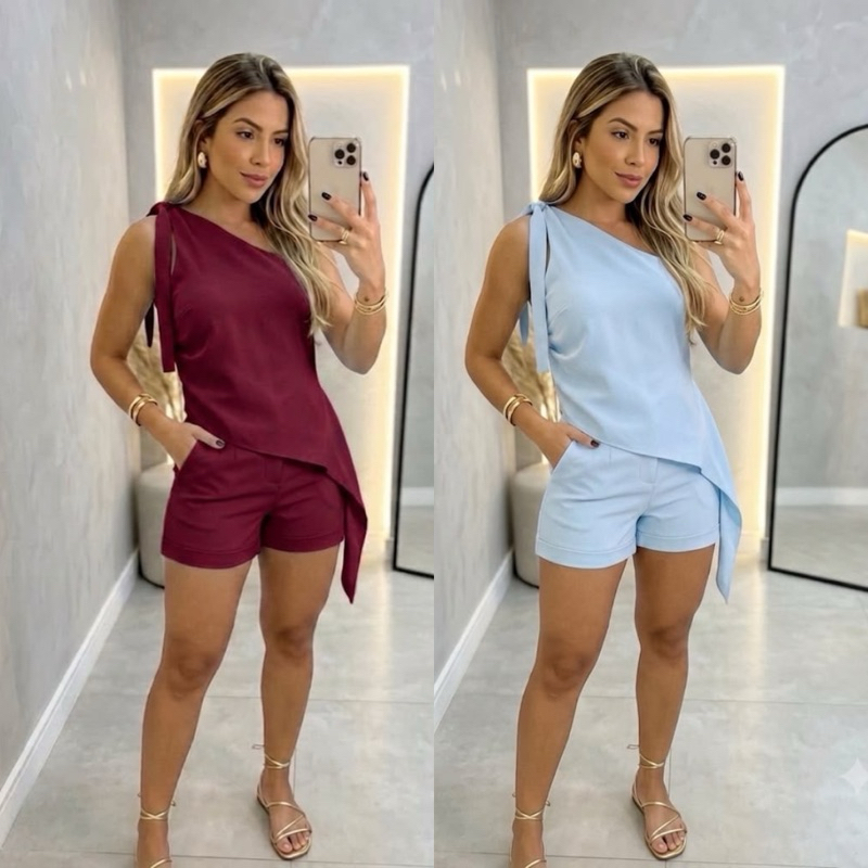 Conjunto Social Feminino Short Regata Alfaiataria