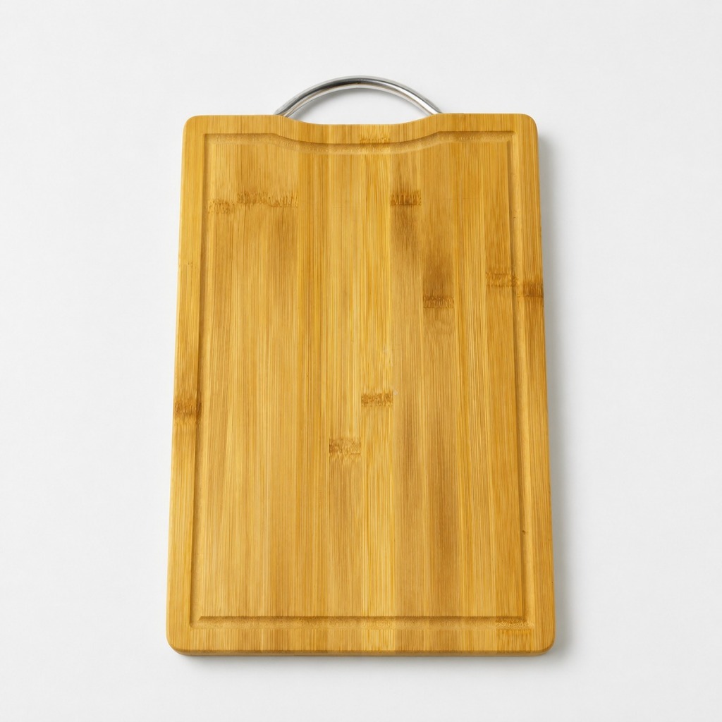 Tábua de Carne Churrasco Bambu 32x22Cm Profissional com Sulco e alça de aço inox - Tábua Cozinha