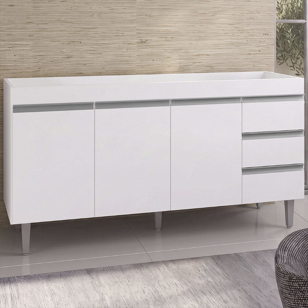 Balcão Gabinete Para Pia 160cm 3 Portas Andréia Branco - AJL Móveis