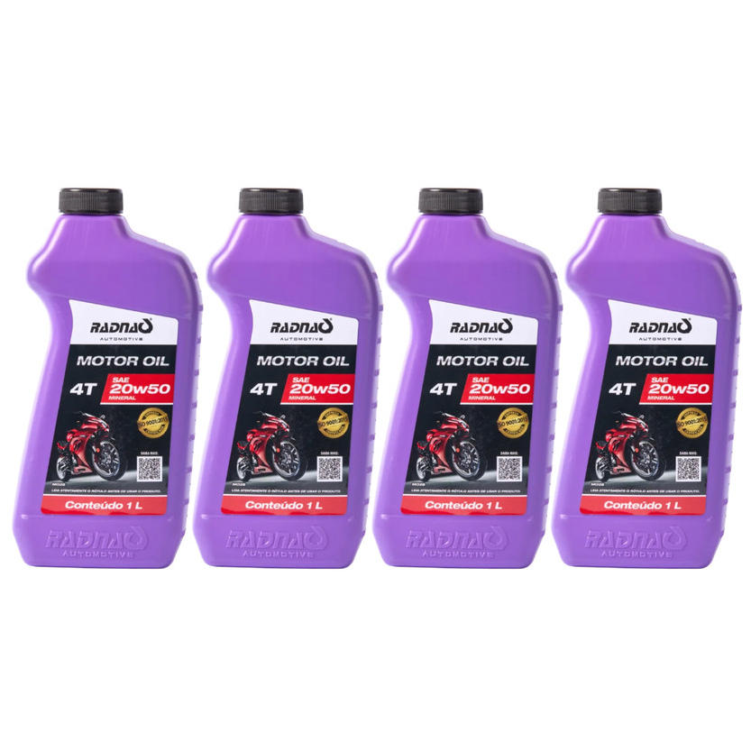 Kit 4L Óleo Para Moto 20W50 4T Jaso Ma2 Mineral Radnaq 1 Litro