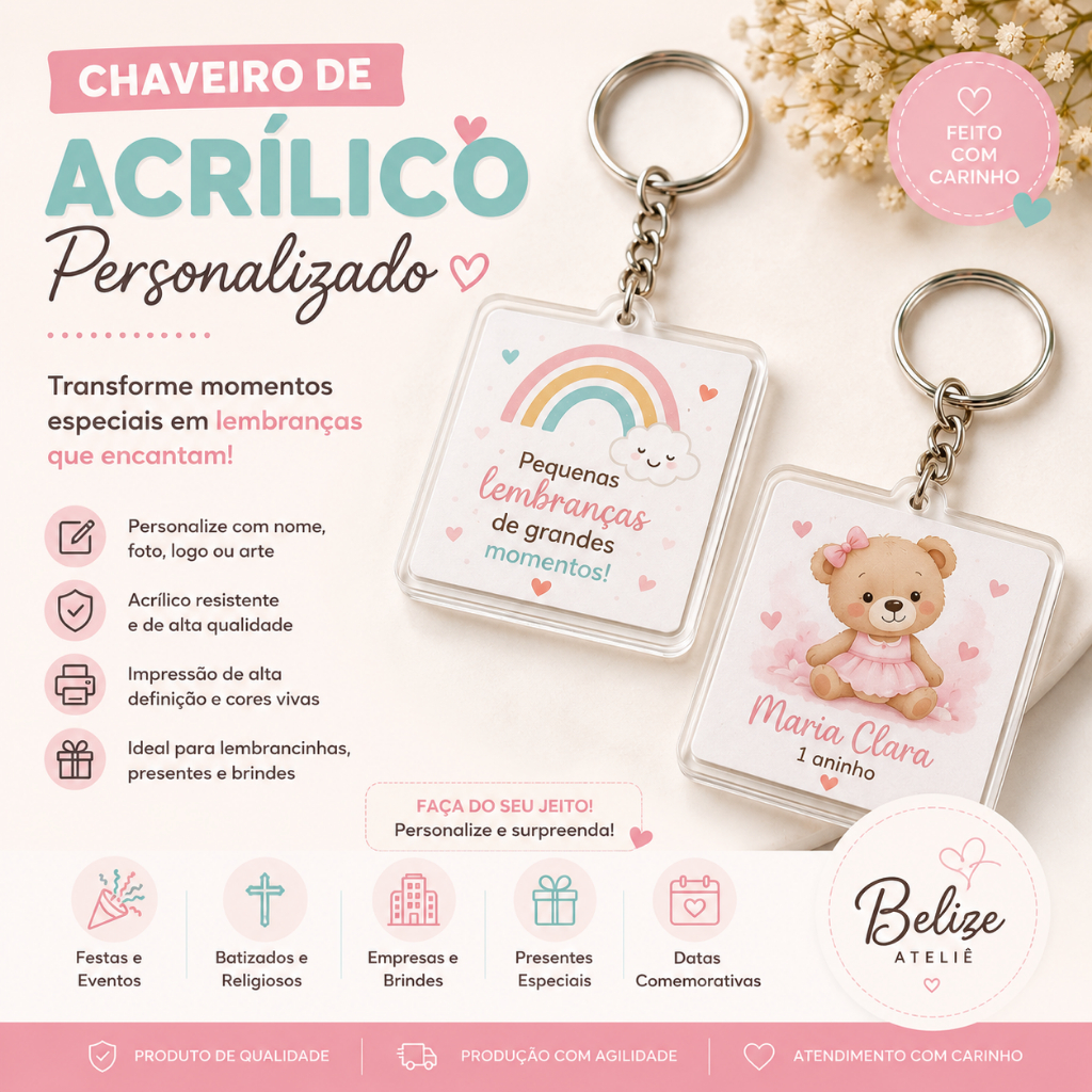 Chaveiro de Acrílico Personalizado com foto , logo | lembrancinha aniversario brinde corporativo