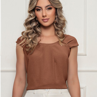 ONLYONE - BLUSA DE MANGA CURTA COM PREGAS NO OMBRO TECIDO DUNAS FRESCO E RESPIRAVEL MÃE - BLUSINHAS FEMININAS MAES