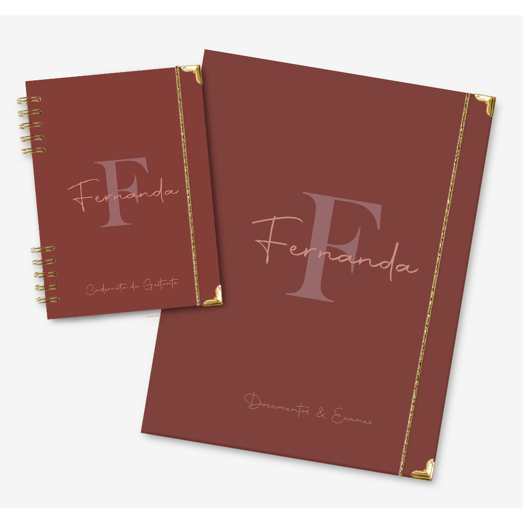 Kit Gestante Personalizado Completo | Pasta A4 + Caderneta da Gestante Luxo