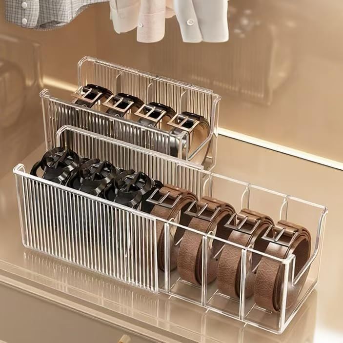 Organizador de cintos expansível 24,5-43cm - PET transparente, divisórias, para gaveta e bancada