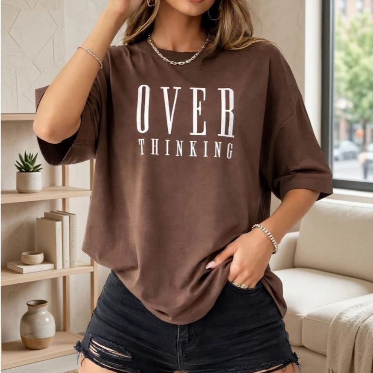 Camiseta Feminina Oversized  Streetwear Thinking Casual Dia a dia Academia 100% Algodão