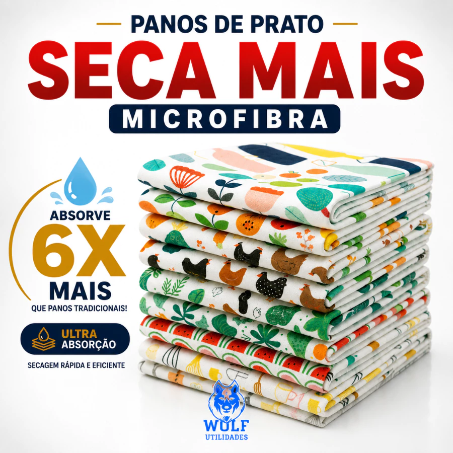 Kit 10 Pano De Prato Estampado Microfibra Grande SECA MAIS
