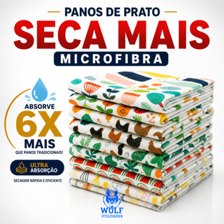 Kit 10 Pano De Prato Estampado Microfibra Grande SECA MAIS