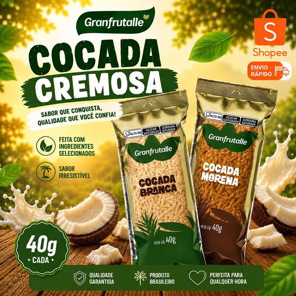 Doce Cocada Cremosa Granfrutalle Ouro de Minas Pote com 26 Unidades