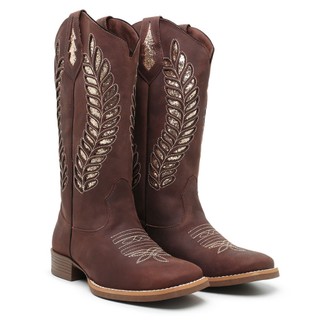 Texana Feminina Com Brilho Glitter Bota de Couro Legitimo Botina Country Cano Alto Montaria Cowgirl