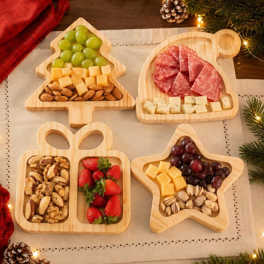 Kit Tábua Petisqueira Natal Para Decoração de Mesa Posta Natalina Pinheiro Estrela Gorro