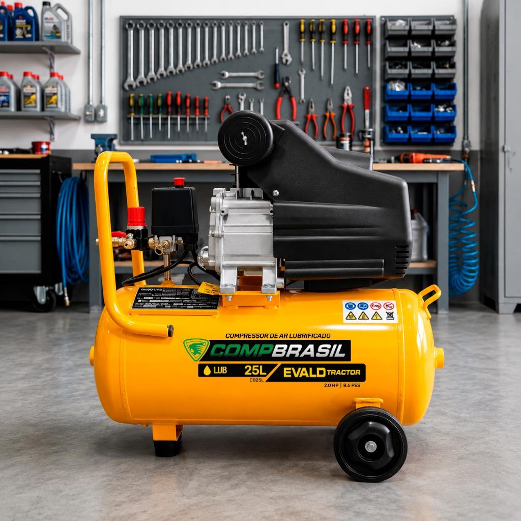 Detalhes do Compressor Port. LUB 8,6 PES 2,0HP 25L EVALD TRACTOR COMPBRASIL