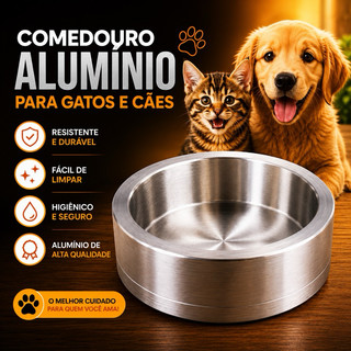 Comedouro Bebedouro Pesado Polido de Alumínio Pote de Ração Água Cães Gatos Pequeno Médio…