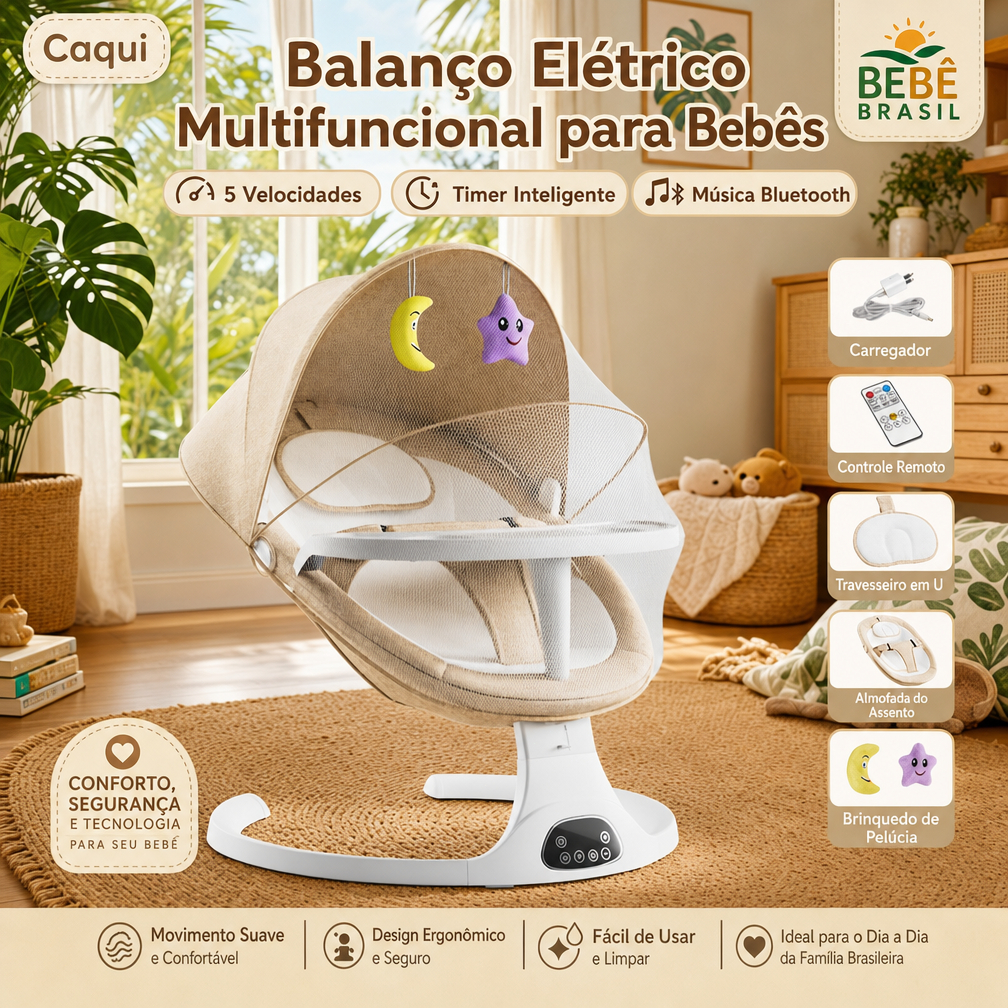 Balanço Elétrico e Berço Calmante com Bluetooth para Recém-Nascidos