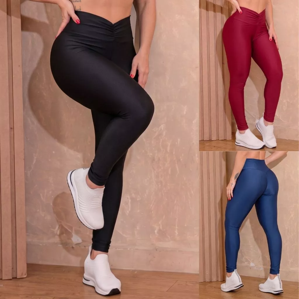 Calça Legging de Academia Cós Alto Franzido Efeito Empina Bumbum Realça Curvas Envio Rápido Promoção — imagem 1