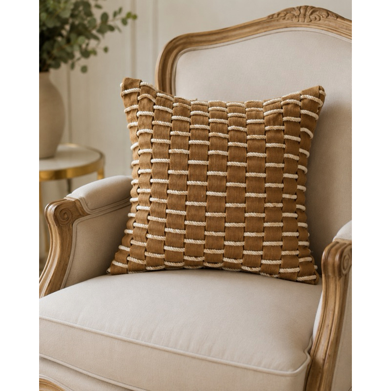CAPA DE ALMOFADA DE LUXO DECORATIVA FITA COM CORDÃO 45 x 45 CM VÁRIAS CORES