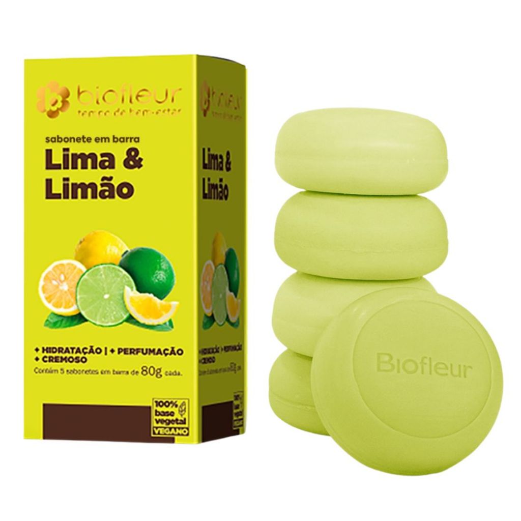 Sabonete Biofleur Kit 5 Unidades 80g Lima & Limão