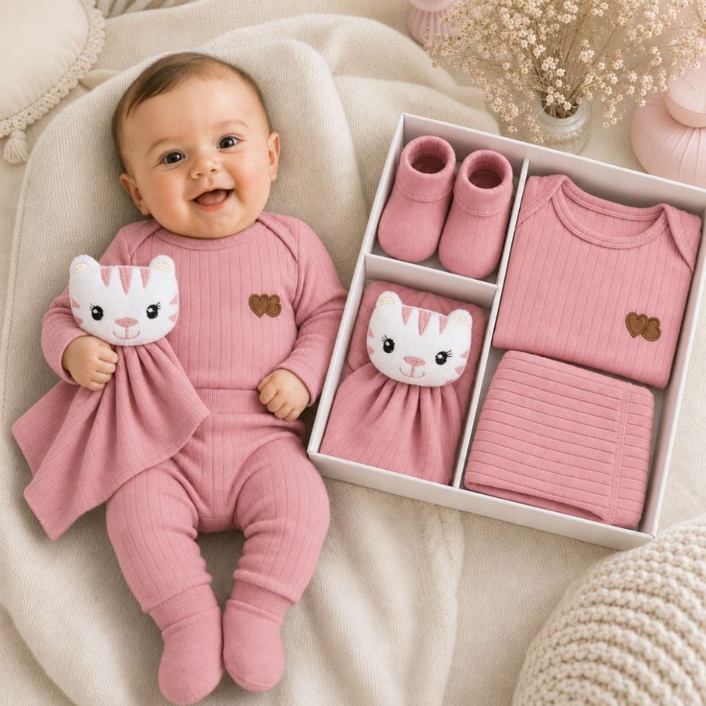 Presente Bebê Body Canelado Algodão Premium Calça Mijão Naninha Meia Sapatinho Recém Nascido