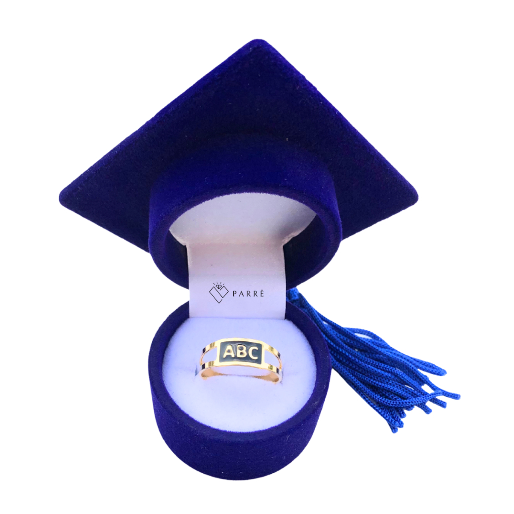 Anel ABC Regulável de Formatura Infantil Banhado a Ouro com Caixinha Capelo