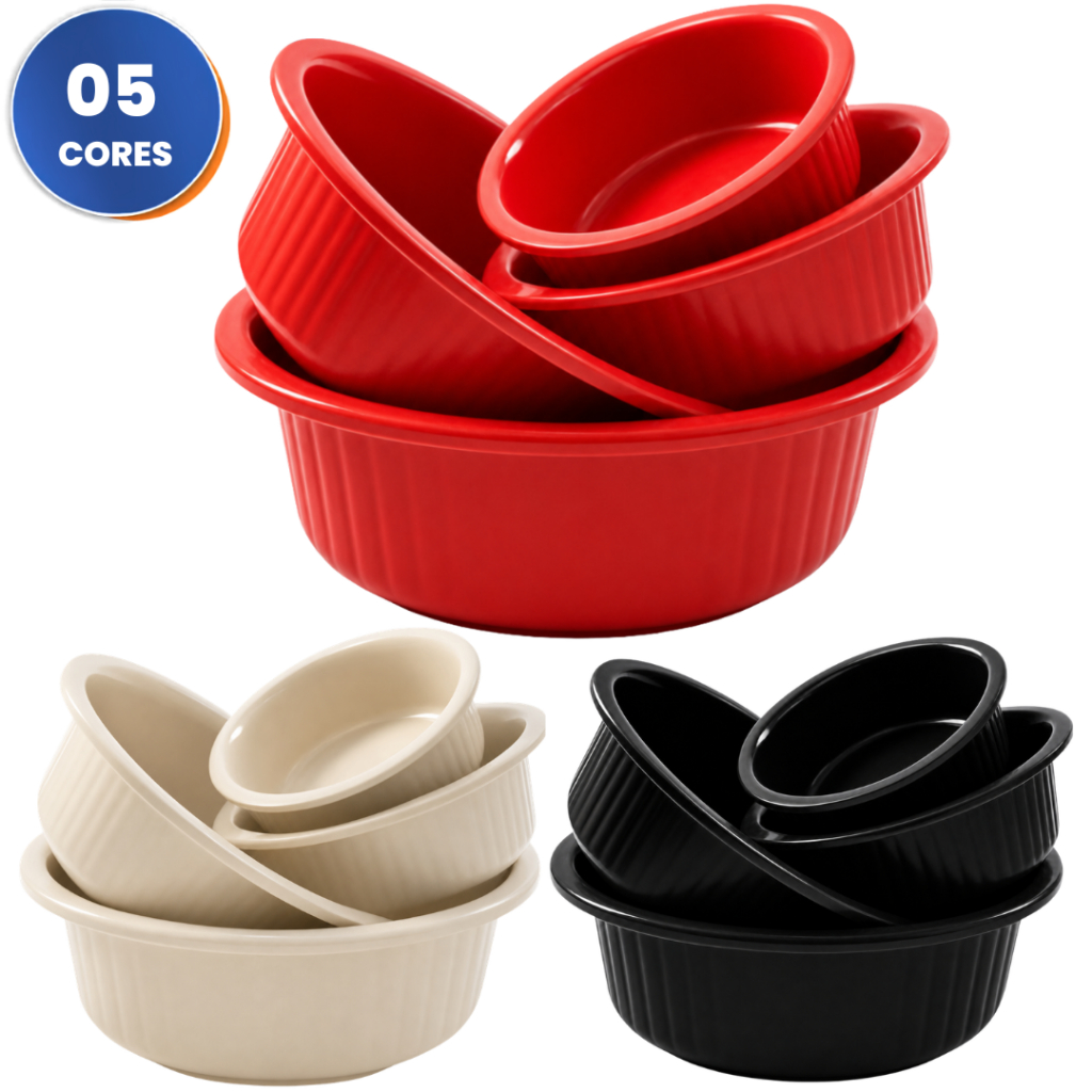 Kit 3 Bacias Plásticas Multiuso P M G Redondas Caneladas Cozinha Lavanderia Resistente