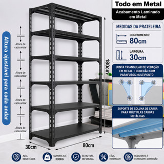 Estante de Ferro Estante Reforçada Aço Reforçado 6 Andares 300kg Reforçado Organizadora para Casa e Garagem