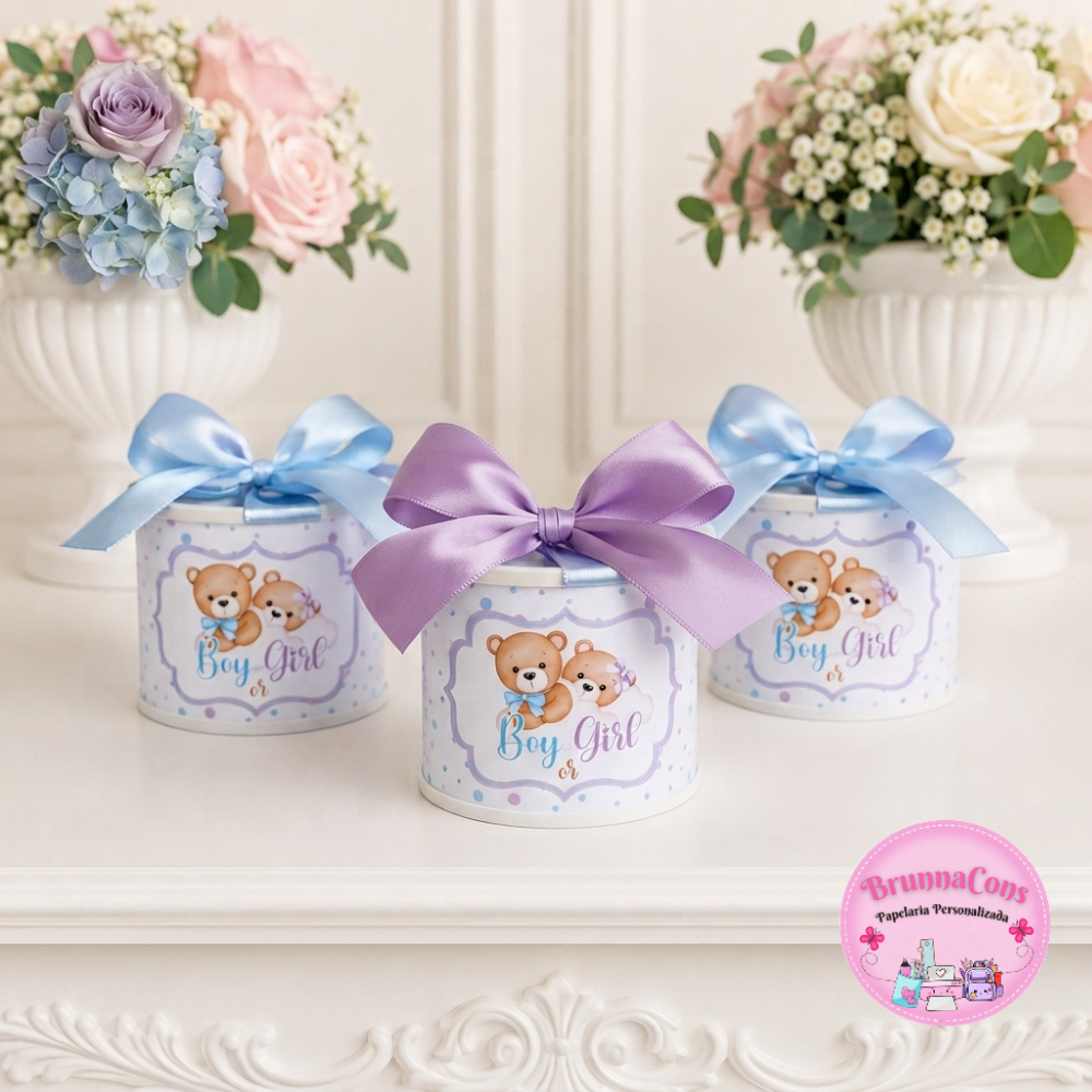 Tubolatas Personalizada 5x6cm- Ursinho LILÀS E AZUL /Lembrancinha/Festas/ Chá Revelação/Chá de bebê / Vários Temas