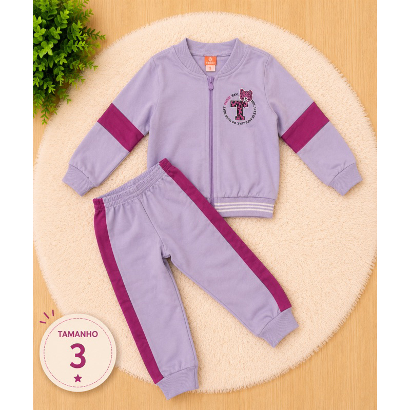 Conjunto Infantil Menina Jaqueta com Zíper e Calça Moletom Lilás Inverno Menina Tamanho 3