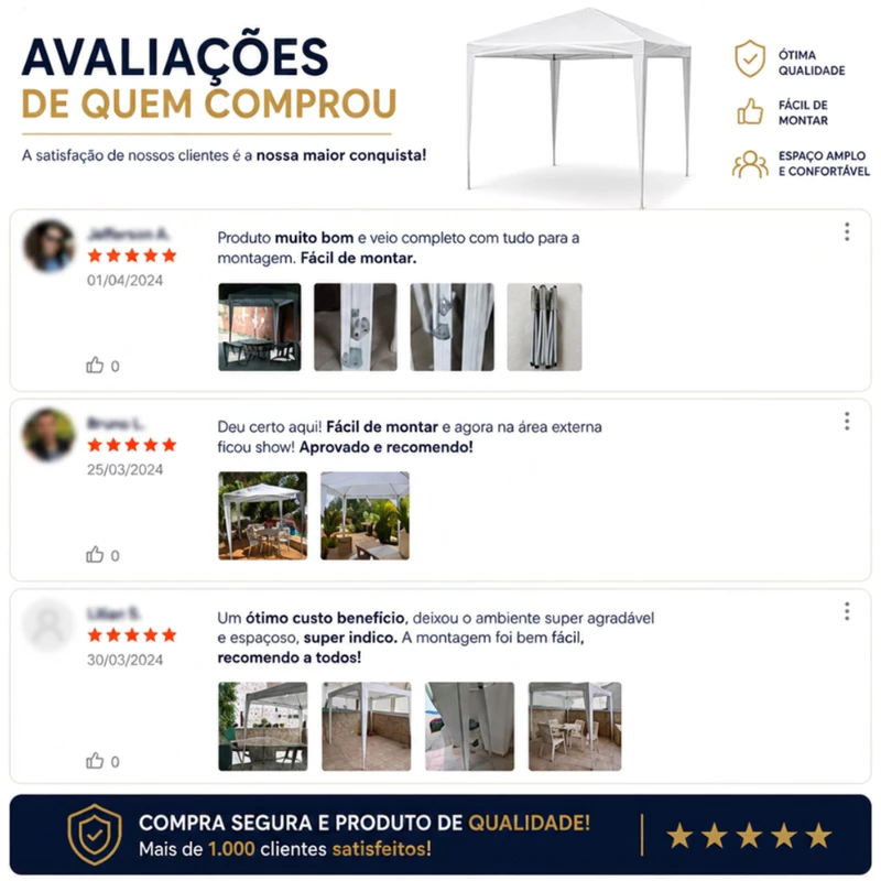 Tenda Gazebo 2,4 Metros para Camping Eventos e Praia Montável — foto 8