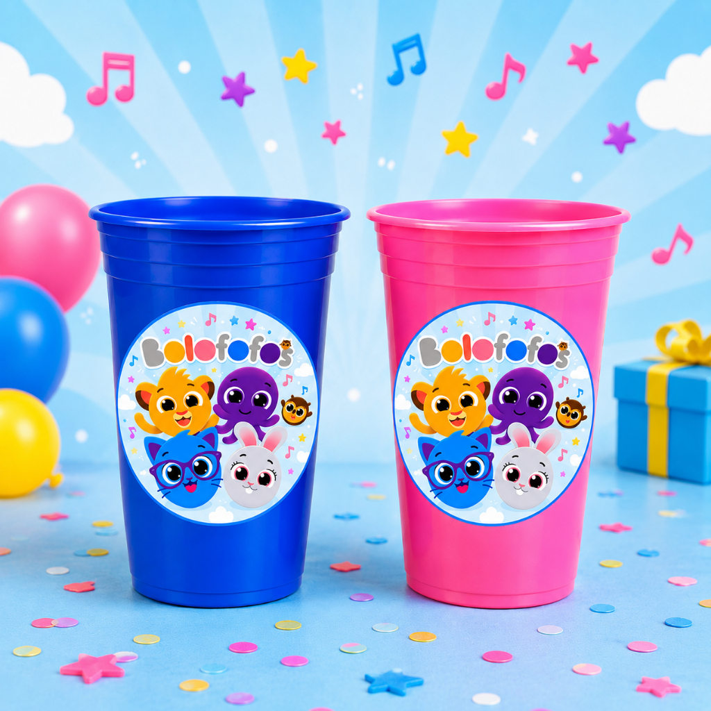 Copo Bolofofos Personalizado com Adesivo para Aniversário Infantil | Lembrancinhas Festa | Kit 6 a 30 Unidades