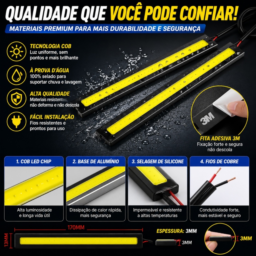 Kit 2 Luz Diurna DRL LED COB 17cm 12V 6000K para Carro Ultrafina Super Branca à Prova D'Água · foto 2