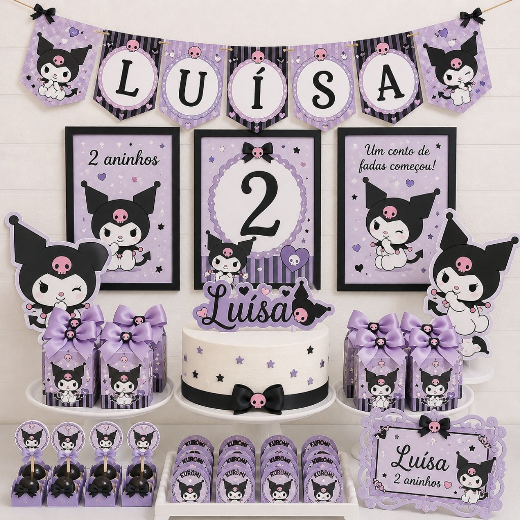 Kit Festa Kuromi Personalizado Só um Bolinho  Mesversário Aniversário Lembrancinha Festa