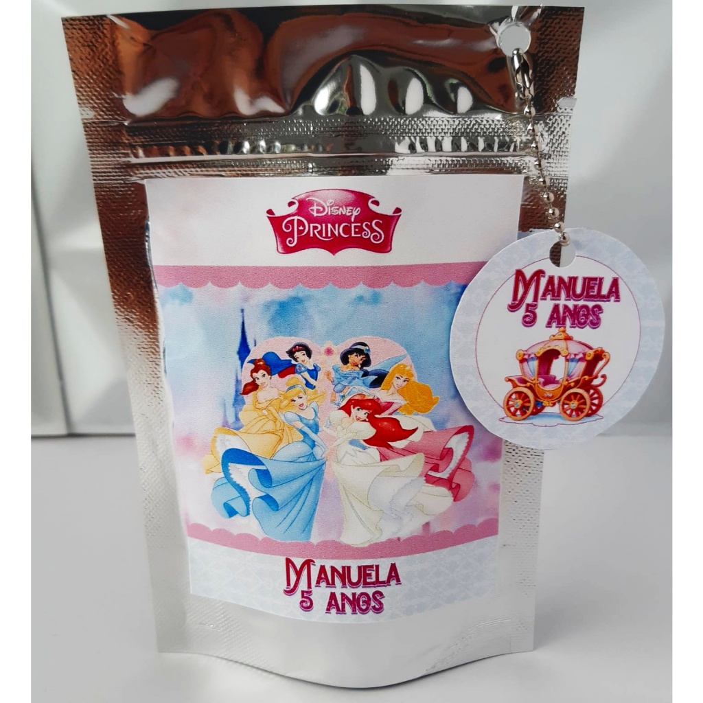 Kit Saquinho Metalizado Tema Princesas Encantadas Personalizado /Lembrancinha de Festa /Aniversário