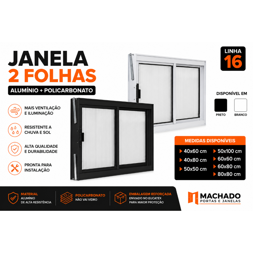 Janela Vitro 2 folhas Aluminio 40x60 40x80 50x50 50x100 60x60 60x80 80x80