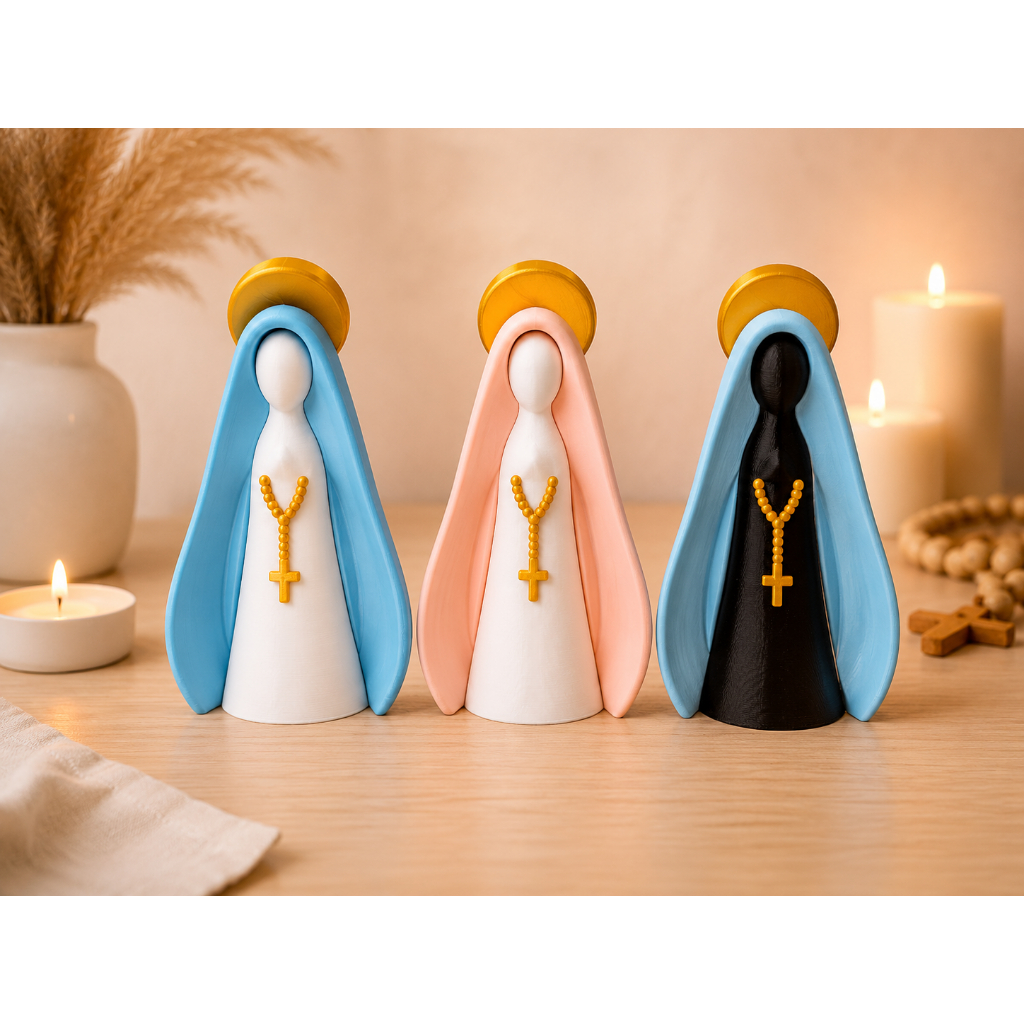 Nossa Senhora Aparecida 3D 13cm | Santinha Decorativa Minimalista | Escultura Religiosa em Impressão 3D
