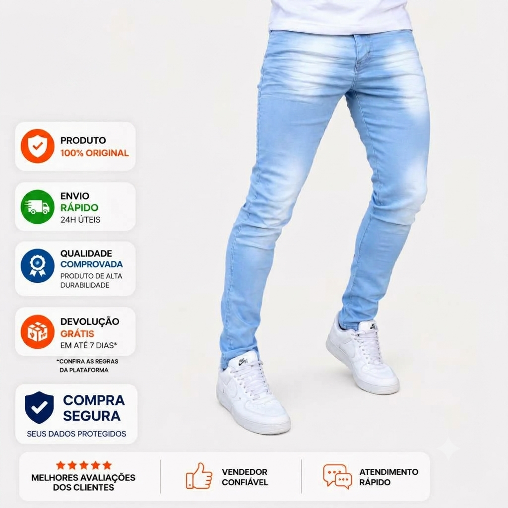 Calças Jeans Masculina Skinny Algodão Confortavél Moda 2026