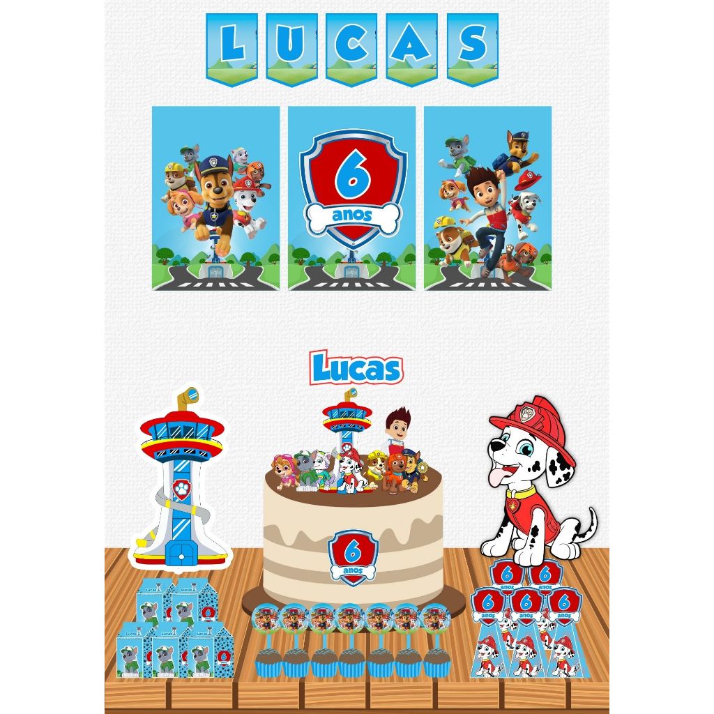 Kit Só Um Bolinho Patrulha Canina Premium Personalizado Festa Infantil Completa Decoração Aniversário