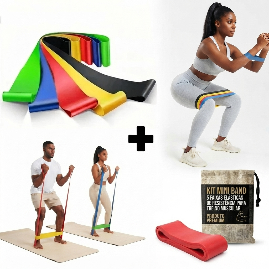 Kit 5 Faixas Elásticas Funcional Treino Pilates Fisioterapia Exercícios E Alongamentos