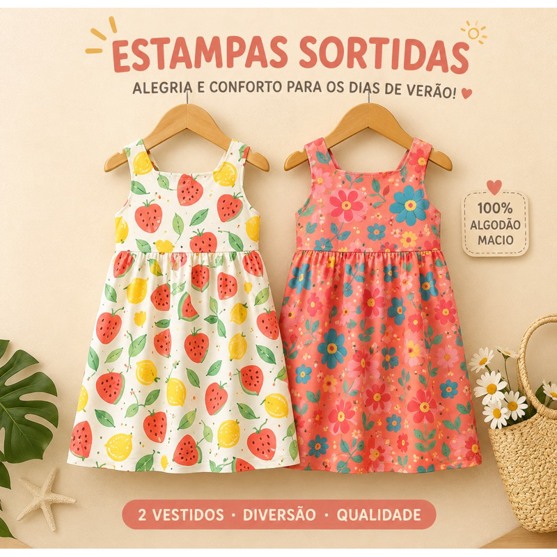 Combo Vestido Infantil Juvenil Feminino 2 Unidades | Pronta Entrega | Super Confortável