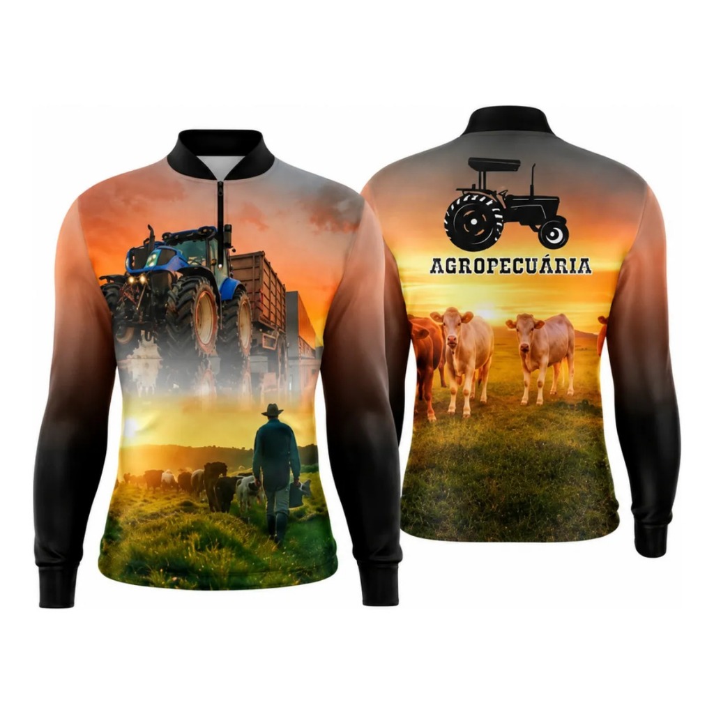 Camiseta Térmica Agro Agropecuária Dry Fit Gola Zíper Premium Proteção Uv Camisa Masculina Feminina FPS 50+ Manga Longa