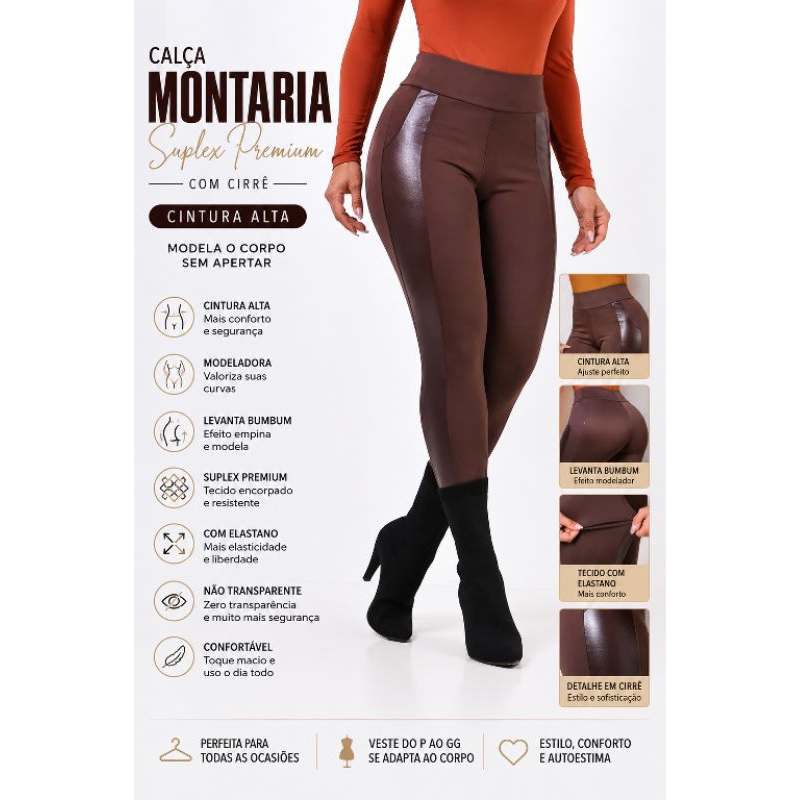 CALÇA MONTARIA FLANELADA FEMENINA COM RECORTE LATERAL NO COURO FAKE   ESTILOSA BARRETOS 2026 SABOR RODEIO COUNTRY