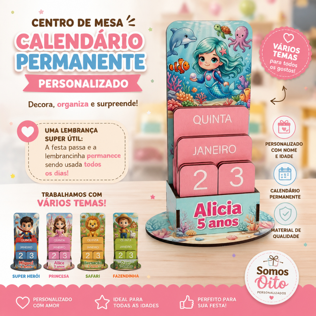 Lembrancinha Calendário Permanente Personalizado Centro de Mesa Festa Infantil l Eventos l Lembrancinha Útil