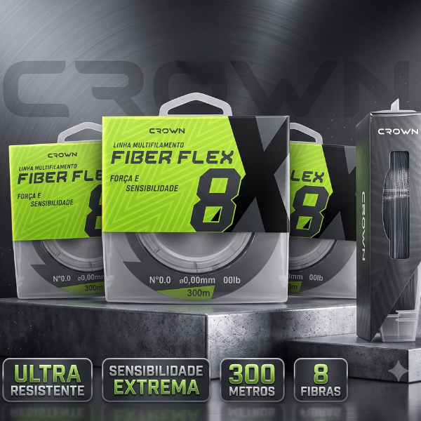Linha De Pesca Multifilamento Crown Fiber Flex 8X 300m 100% PE Fios Trançados Super Forte Cinza