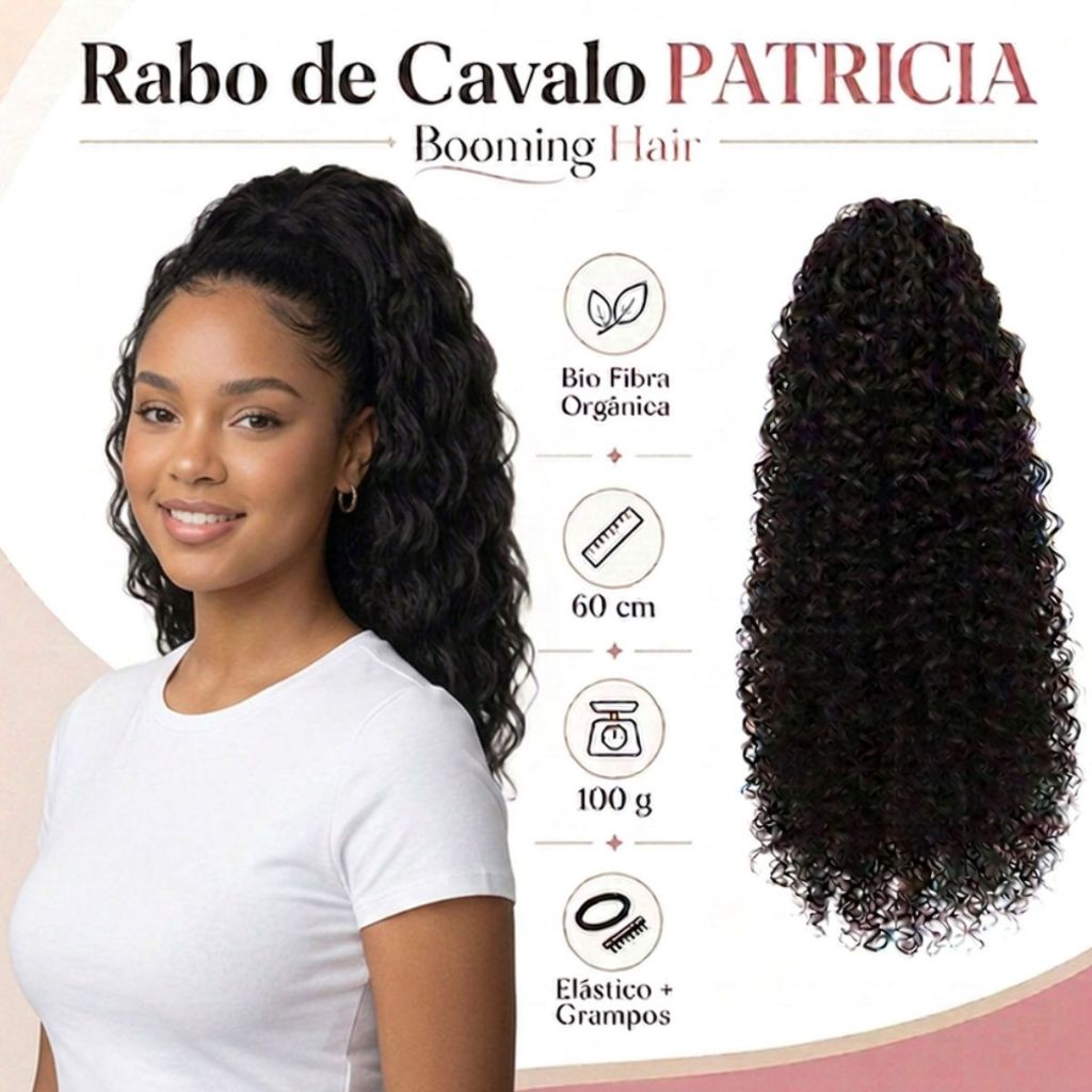 Aplique Rabo de Cavalo Cacheado Patricia BoomingHair 60cm | Extensão Ponytail Postiço para Cabelo |