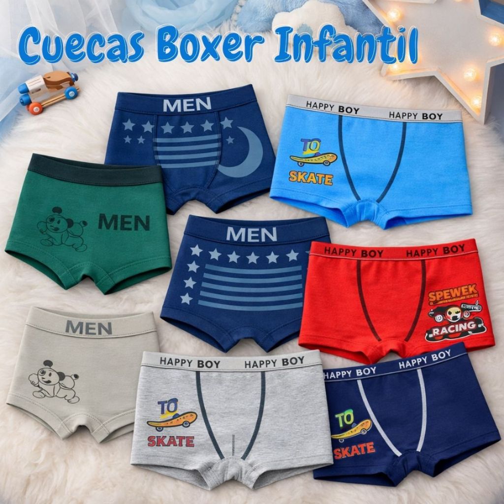 Kit 9,6 ou 3 Cuecas Boxer Infantil Menino Sem Costura Premium