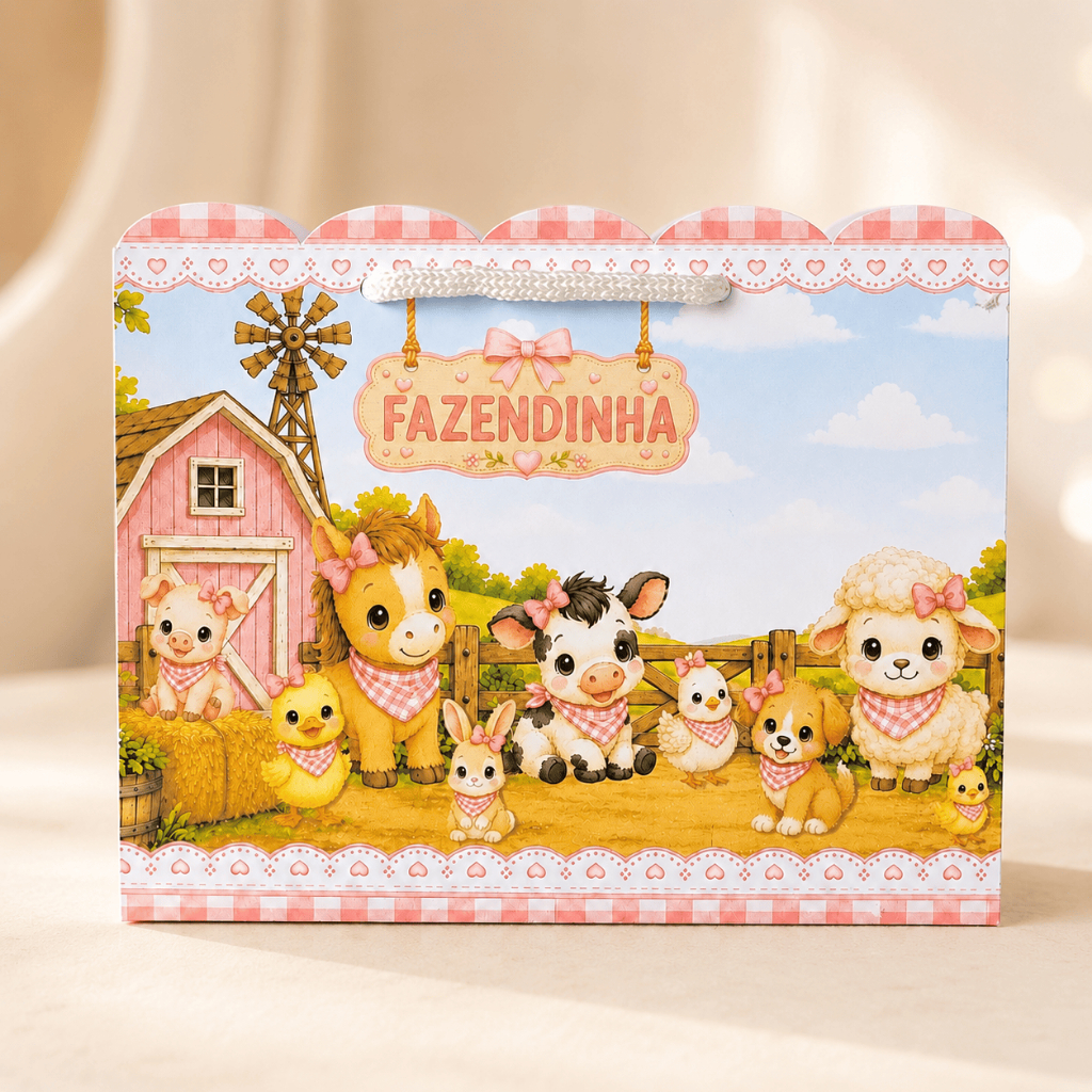 Kit Sacolinhas Personalizadas Monte em casa Fazendinha Rosa - Menina - Lembrancinha festa infantil envio rápido