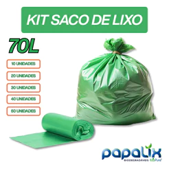 Kit Saco de Lixo Verde 70 Litros Reforçado Biodegradável Papalix Ecopure 10 20 30 40 50 Unidades