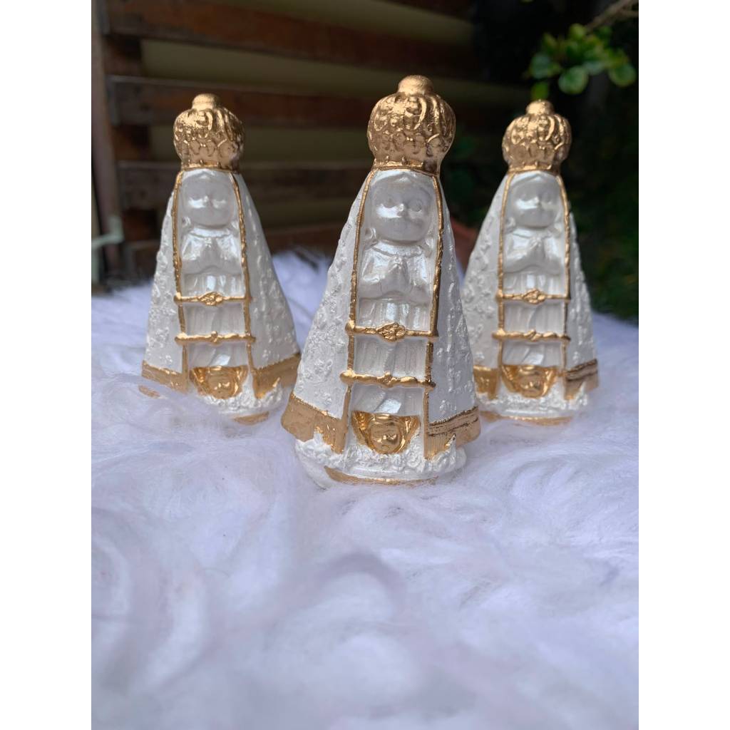 Kit 3 Nossa Senhora Aparecida Baby 9cm em Gesso Decorada | Ideal para Lembrancinhas, Presentes e Decoração Católica