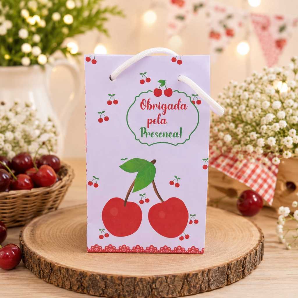 Kit Sacolinha - Sacola  Papelaria Personalizada  Cerejinha - Lembrancinha - Caixinha para Festa Infantil