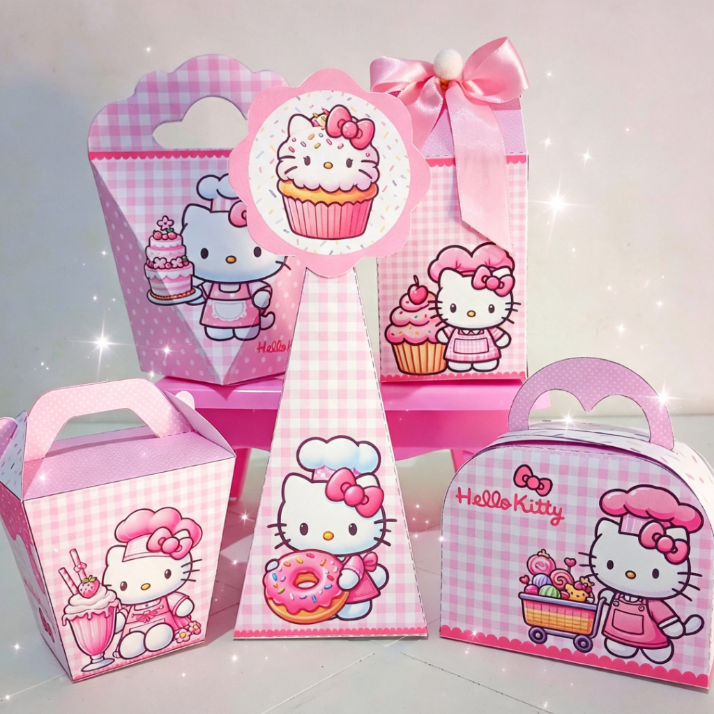 Kit festa caixinhas personalizadas Hello Kitty confeitaria SEMI MONTADA lembrancinha mimos aniversário infantil