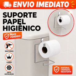 Suporte Papel Higiênico Caixa Acoplada Sem Furos Aço Cromado Encaixe Universal Banheiro